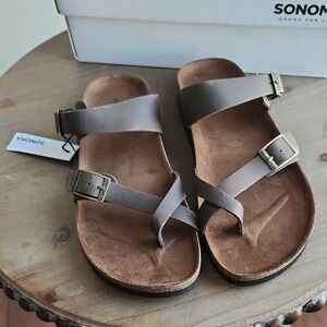 NWT Sonoma Brown Sandals with Gold Buckles